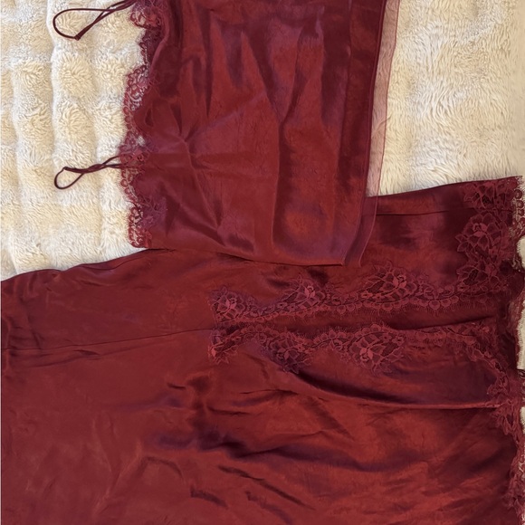 J. Crew Burgundy Lace-Trim Satin Midi Slip Skirt and Top - Picture 5 of 9